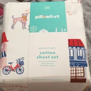 Pillowfort Patisserie Pets Cotton Sheet Set - White with Multicolor Print